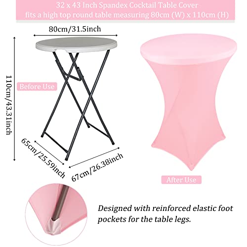Image of 4 Pack Spandex Stretch Tablecloth - 32x43 Inch Square Corners, Fitted High Top Table Cloth for Cocktail, Bar, Weddings, Birthday, Banquet, Outdoor Party (Pink)