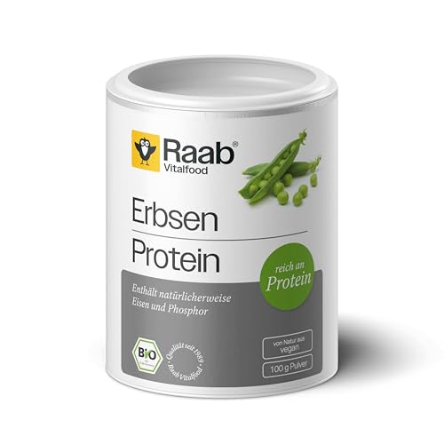Raab Vitalfood Bio Erbsen Protein Pulver (75 g), reines Proteinpulver, 80% Eiweiß, aus biologischem Anbau, vegan, reich an Eisen