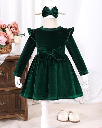Kucnuzki Toddler Baby Girl Clothes Velvet Dress Solid Little Flower Girl Dress Princess Casual Party Dress for Girl Fall2