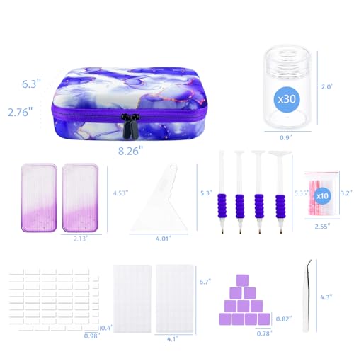 Image of 30 Slot Diamond Art Storage Box | Purple Bead Organizer Case with Drill Tools, Portable Craft Box, For 5D DIY Art Kits