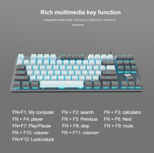 Image of Aula F3287 Wired Mechanical Gaming Keyboard, 87 Keys, Grey&White, Blue Switch