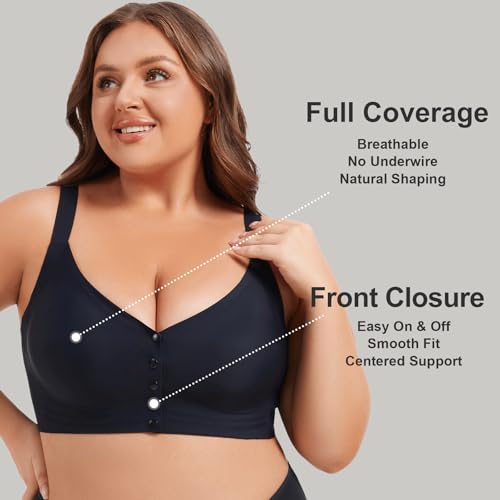 Image of Front Closure Bras for Women No Underwire Plus Size Full Coverage Bra Back Fat Smoothing Racerback Bra