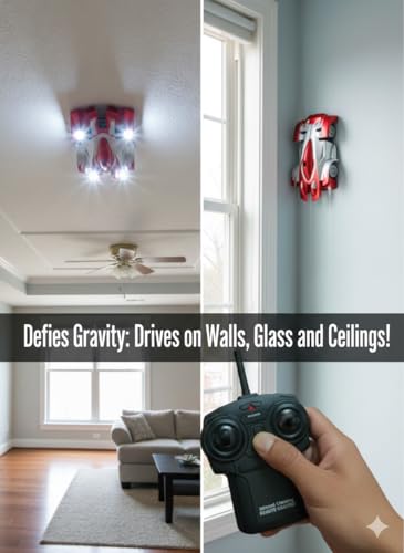 Image of Remote Control Wall Climbing Car for Kids - Gravity Defying RC Stunt Car with LED Lights, 360 Rotating Dual Mode Suction Racing Toy, USB Rechargeable, Birthday Gift for Boys and Girls Ages 8+