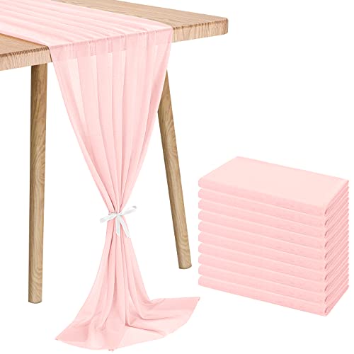10 Pack 10Ft Blush Pink Chiffon Table Runner 28X120 Inches Sheer Wedding Table Runner Romantic Rustic Table Runner For Wedding Bridal Baby Shower Birthday Party Cake Table Decorations #TOP30