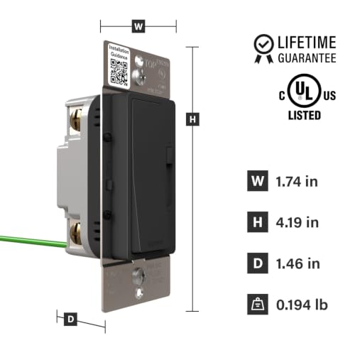 Image of Legrand Radiant 150W LED Dimmer Light Switch 3-Way Rocker Black 1 Pack