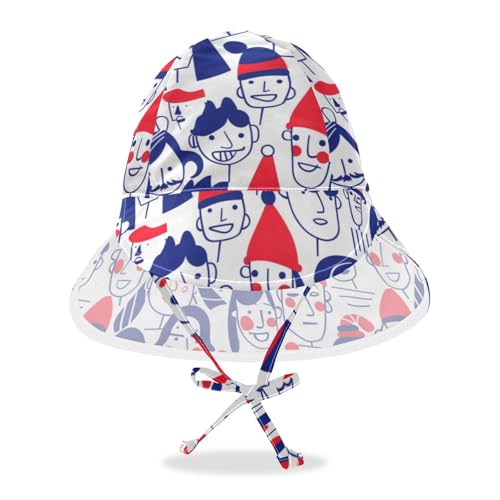 Baby Sun Hats Boy Bucket Hats Girls UPF 50+ Protection Neck Flap Traveling Swim Hat Pattern of People Happy Face Blue Red