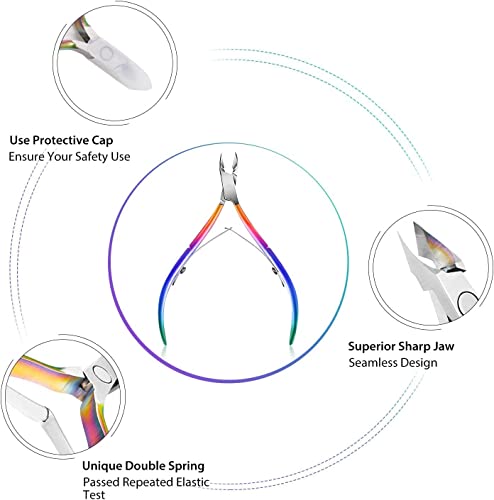 Easkep 2CR13 Cuticle Trimmer With Cuticle Pusher, Cuticle Remover Professional Stainless Steel Cuticle Cutter Nippers Rainbow Sharp Sturdy Pedicure Manicure Tools thumb #1