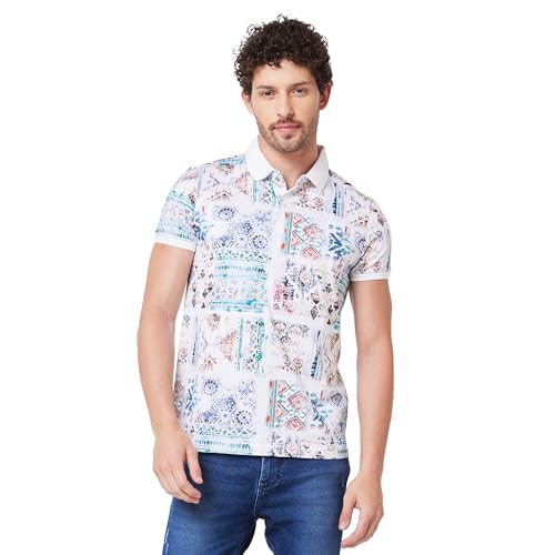 Image of Spykar Men's Slim Fit Ribbed Collar Half Sleeve Printed Casual T-Shirt