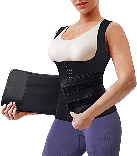 Gotoly Faja Reductora Mujer Chaleco Neopreno Sauna Trajes de Sudoración para Fitness Fajas Deportivas Adelgazantes Entrenador de Cintura con Cinturón Ajustable (M, Negro) Cover
