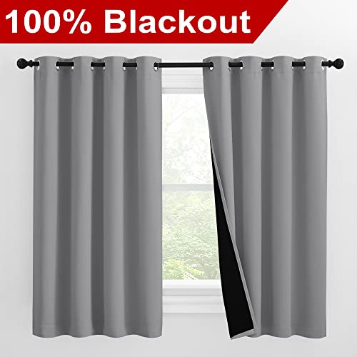 Image of NICETOWN Silver Grey 100% Blackout Curtains with Heat and Cold Blocking, Thermal Insulated 2-Layer Lined Drapes, Noise Cancellation Window Draperies for Offie Room (2 Panels, 55-inch W by 57-inch L)