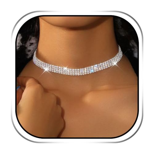 Evlry Strass-Halskette Silber Diamant-Reihenkette Kristall-Halskette Schmuck Party Abschlussball Accessoires für Frauen