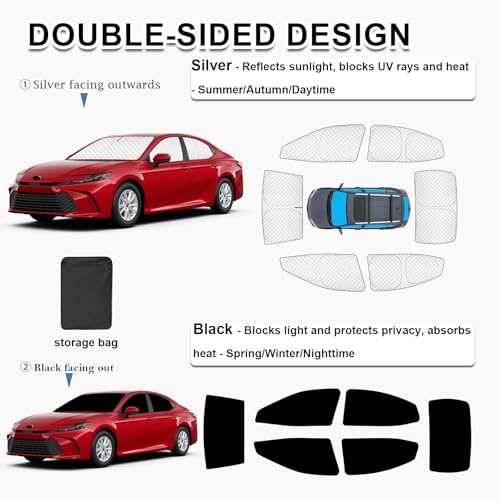 Image of KMF 6pcs Thicken Sun Shades for 2025 2026 Toyota Camry Accessories,Full Car Window Covers Sunshade for Windshield Side Rear, UV Block Sun Visor and Privacy Blackout for Camping Outdoor