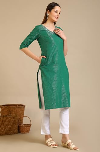 Image of Aurelia Women's Embellished Cotton Lurex Straight Kurta