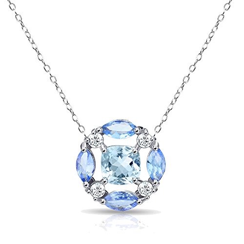 GemStar USA Sterling Silver Blue Topaz and Tanzanite Necklace with White Topaz Accents