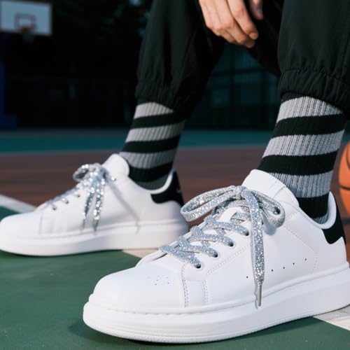 Glitter Shoe Laces,Premium Flat Silver Sneakers,Fashion Bling Shoe Laces for Sneakers Silver Shoes Strings for Sneaker Shiny Sparkle Shoes Lace for Womens Sneaker Skate Boots Sports Training4
