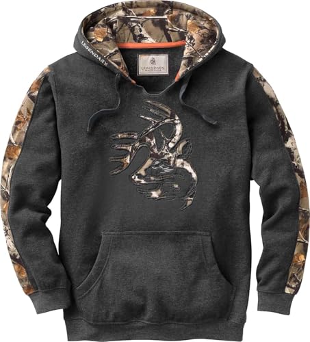 Legendary Whitetails Men's Camo Hoodie Pullover Sweatshirt Midweight V-Neck Design, Charcoal Heather, Large