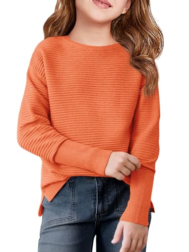 Image of Haloumoning Girls Fall Sweater Kids Ribbed Knit Split Pullover Tops 5-14Y