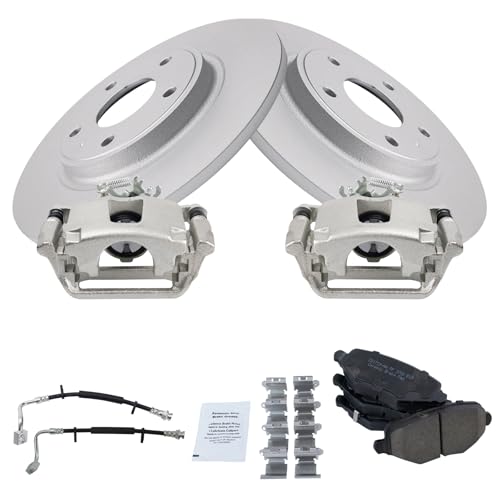 Image of TRQ Rear Brake Pad and Rotor Set Ceramic Rotors Calipers Hoses Compatible with 2009-2010 Toyota Matrix 2012 Matrix