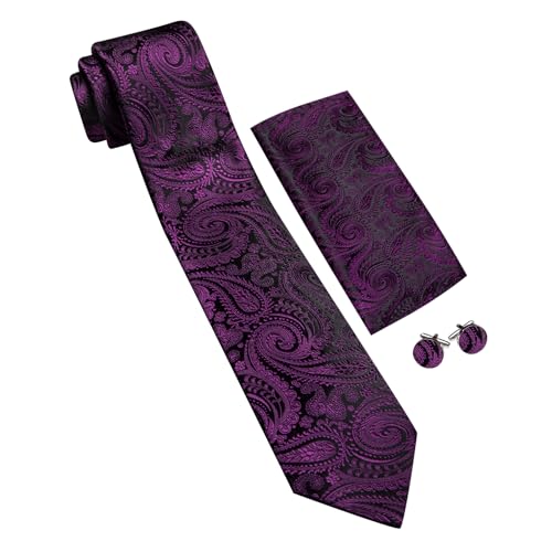Image of YOHOWA Mens Ties Set Wedding Paisley Neckties with Handkerchief Cufflinks Formal Business