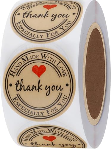 Image of 500pcs Watercolor Thank You Stickers, Round Thank You Adhesive Sticker for Small Business Wedding Supplies Packing Stickers Gift Wrap (1, Thank You Handmade with Love)