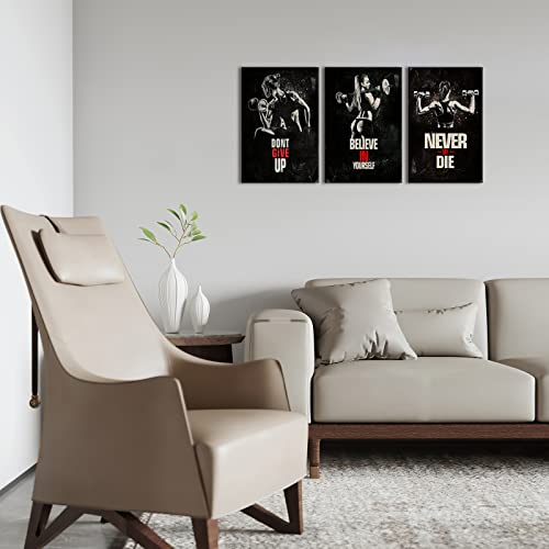Kawahone 3 Panels "Dont Give Up" Motivational Quotes Exercise Wall Art Woman Weight Bodybuilding Lifter Inspirational Canvas Wall Art Sports Fitness Art Print For Training Gym Weight Room Home Decor-16" X 24" X 3 Pcs #TOP5