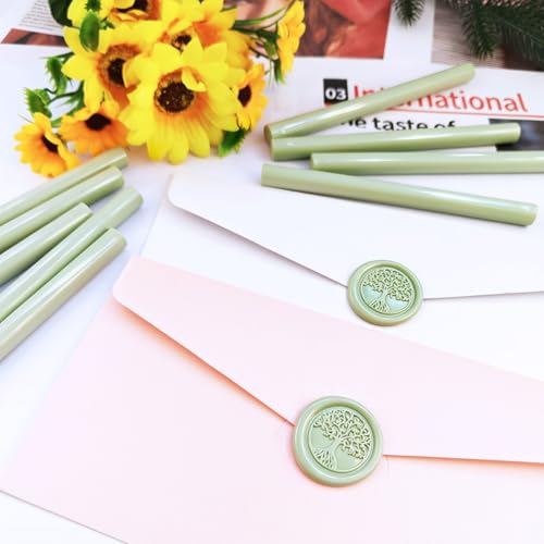 Tomgenrine Heißklebepistolen-Siegelwachsstifte - geeignet für Siegelstempel, Briefe, Grußkarten, Weinverpackungen, Handarbeiten sowie Hochzeits- und Party-Einladungen,10er Pack（Graugrün）