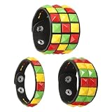 MECCANIXITY 3 pulseras de cuero punk de 22 cm, pulseras góticas con remaches cuadrados,, One Size, Cuero sintético, Sin piedra preciosa
