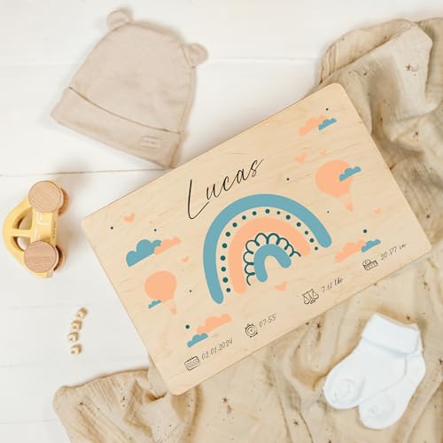 Miniatura 2 de Creative Deco Caja De Recuerdos Personalizada Para Bebés Regalo De Nacimiento Personalizado - Arcoíris Cajas De Madera Personalizadas Para Niños Personalizados Para Niño Y Niña