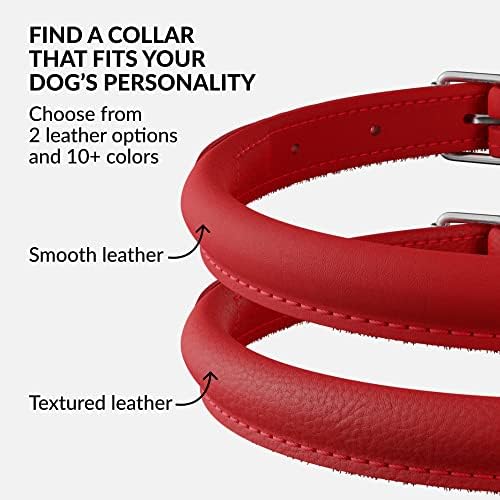 CollarDirect Rolled Leather Dog Collar, Soft Padded Round Puppy Collar, Handmade Genuine Leather Collar Dog Small Large Cat Collars (Red Smooth, 15-18 cm) - 4