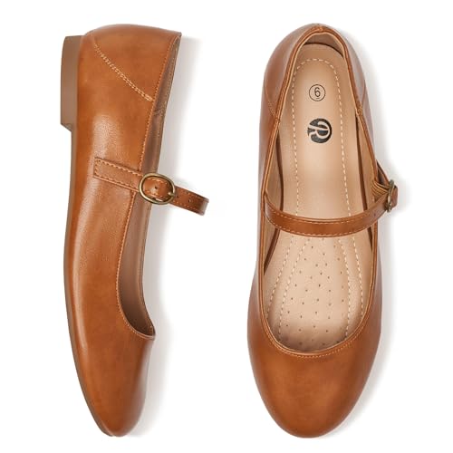 Image of Rekayla Flats for Women Mary Jane Shoes Women Round Toe Ballet Flats with Buckle Strap Comfortable Dress Shoes for Work Casual Daily Wear