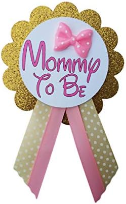 Mommy to Be & Daddy to Be Girl 베이비 샤워 핀 2개, 부모가 착용할 수 있는 핑크 & 골드, 나비 넥타이 또는 리본 베이비 스프링클 — 사진 2