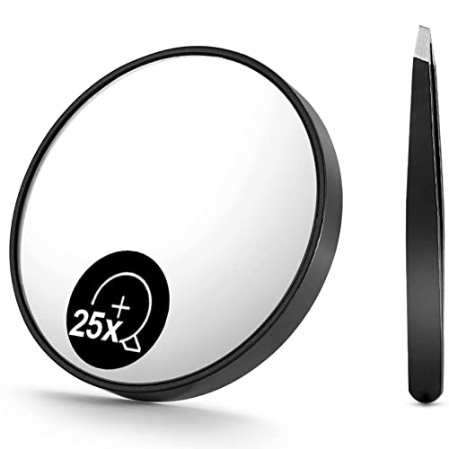 OMIRO 25X Vergrößerungsspiegel, Reisegröße mit Saugnapf, Vergrößerungsspiegel für Make-up und Badezimmer (8,8 cm Schwarz, mit Pinzette) Cover