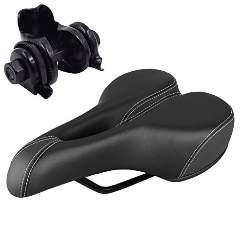 MTBHOME Hollow-Out Mountain Bike Seat for Men and Women Synthetic Leather Foam Padding Bicycle Saddle with Seat Post Clamp (Black)