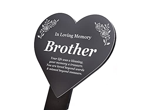 OriginDesigned Brother Heart Shaped Memorial Plaque with Stake - Black & White
