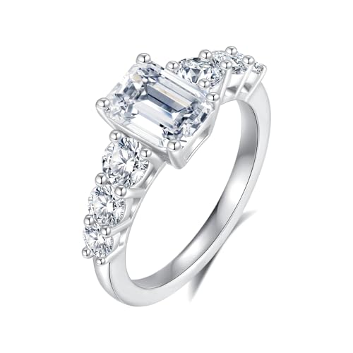 Emerald Cut Moissanite Engagement Half Eternity Ring For Women 18K White Glod Plated S925 Sterling Silver Jewelry Gift