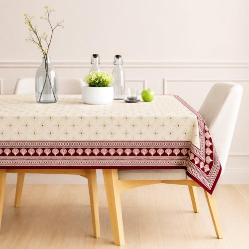 Image of STITCHNEST Cotton Slub Table Cover for 6 Seater Dining Table|54 x 78 Inches, Digitally Printed|Durable, Washable & Fade-Resistant Fabric