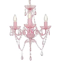 Lampara Araña Rosa vidaXL Lámpara de Araña Redonda con Cuentas 3xE14 Bombillas Hogar Casa Decoración Iluminación Luz Mobiliario Habitación Diseño Estilo Rosa