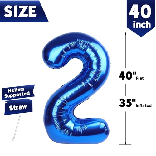 Image of 40 Inch Navy Blue Number 2 Balloon, 2nd Blue Birthday Party Decorations | 40 Inch Navy Blue inflatable foil number balloons, large birthday decorations for 2nd birthday