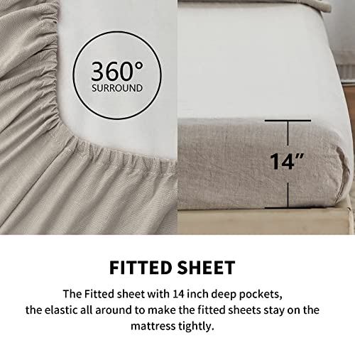 Simple&Opulence 100% Linen Hollow Hemstitch Sheet Set -4 Pieces European Flax Pure Washed Bed Sheets (1 Flat Sheet, 1 Fitted Sheet,2 Pillowcases) -Breathable And Soft (Hemstitch Linen, King) #TOP2