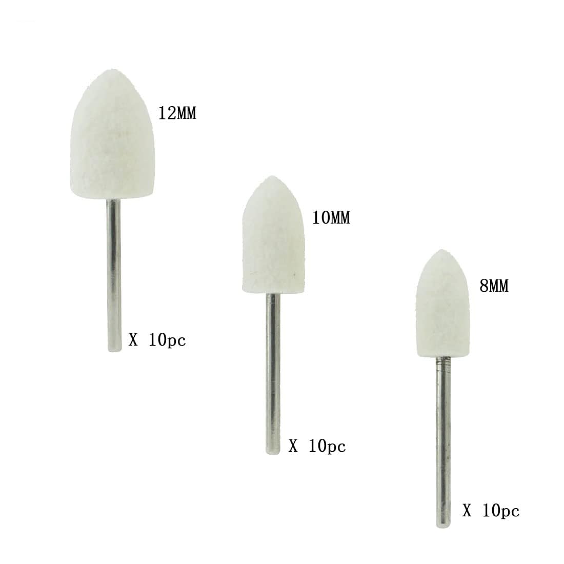 30 Pcs Wool Felt Polishing Bits, 3/32'' Shank Cone Shape Wool Polishing Points for Rotary Tool (8mm,10mm,12mm)
