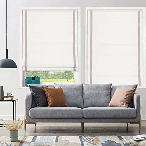 Cordless Roman Shades, Windowlady White Light Grey Premium Blackout Roman Window Shades, Custom Washable Fabric Roman Shades For Windows, Farmhouse, French Doors, Kitchen Windows (1 Piece) #TOP3