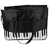 Hemobllo Klaviernoten Aufbewahrungstasche Horizontal Nylon Oxford Notentasche mit Großem Fassungsvermögen Schultergurt für Musikunterricht und Aufführungen Schwarzes Klaviermuster