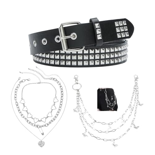 Black Studded Belt, Y2K Pants Chain Hip Hop Punk Jeans Chain with Goth Necklace for Women Men