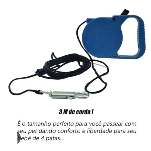 Coleira Guia Retrátil para Cachorros Gatos 3 Metros Até 15Kg