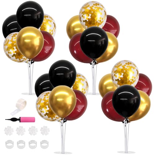 Image of TONIFUL 4 Set Burgundy Red Black Gold Balloon Stand Centerpiece for Table