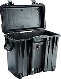PELI 1440 Top Loader Koffer mit Rollen und Teleskopgriff, IP67 Wasserdicht, 34L Volumen, ohne Schaum, Farbe: Schwarz