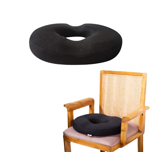 Image of The White Willow Donut Pillow - Medium Firm HR Memory Foam Coccyx Seat Cushion for Tailbone, Hemorrhoid & Piles Pain Relief - Car & Office Chair - Above 60KG - Classic Black