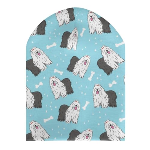 Old English Sheepdog Pattern Kids Beanie Hat for for Girls Boys Children Cap Winter Knitted Chemo Cancer Headwear Accessories Gifts Decoration Black3
