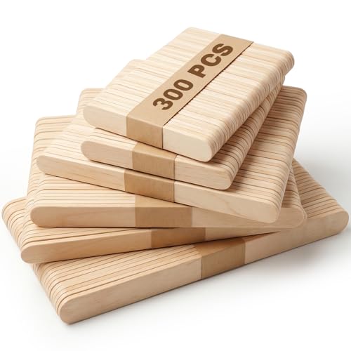 300 Pcs Natural Wooden Popsicle Sticks - Yedoler Ice Cream Sticks for DIY Crafts Eco-Friendly Craft Sticks Ice Pop Making Classroom Art Projects 3 Mixed Sizes (Wooden)