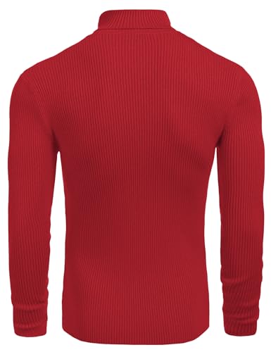 Image of COOFANDY Mens Ribbed Slim Fit Knitted Pullover Casual Turtleneck Sweater | Premium anti-shrink knit turtleneck. Soft, warm & stretchy-perfect for casual, work or outdoor wear in fall /winter.